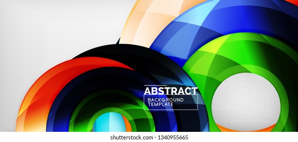 Modern geometric circles abstract background, colorful round shapes with shadow effects, vector illustration