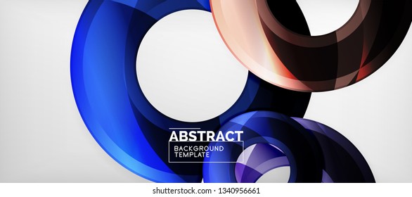 Círculos geométricos modernos fundo abstrato, formas redondas coloridas com efeitos de sombra, ilustração vetorial