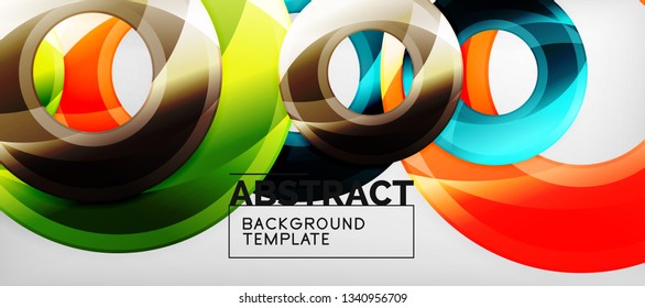 Modern geometric circles abstract background, colorful round shapes with shadow effects, vector illustration