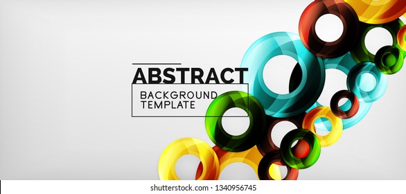 Circulos geométricos modernos fondo abstracto, formas redondeadas coloridas con efectos de sombra, ilustración vectorial