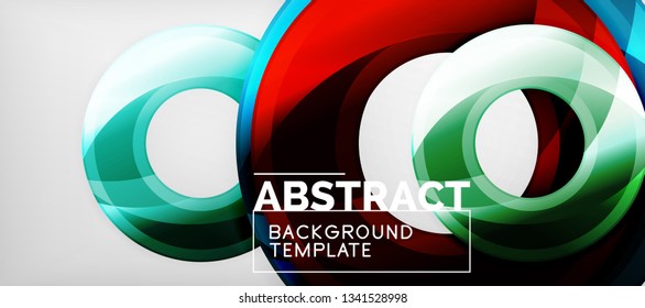 Circulos geométricos modernos fondo abstracto, formas redondeadas coloridas con efectos de sombra, ilustración vectorial
