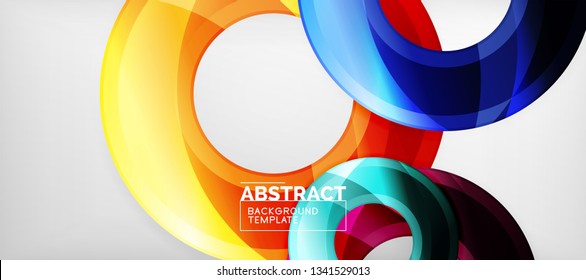 Modern geometric circles abstract background, colorful round shapes with shadow effects, vector illustration