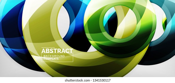 Circulos geométricos modernos fondo abstracto, formas redondeadas coloridas con efectos de sombra, ilustración vectorial