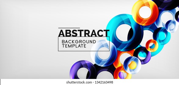 Circulos geométricos modernos fondo abstracto, formas redondeadas coloridas con efectos de sombra, ilustración vectorial