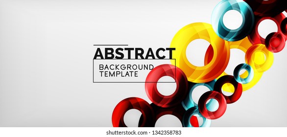 Circulos geométricos modernos fondo abstracto, formas redondeadas coloridas con efectos de sombra, ilustración vectorial