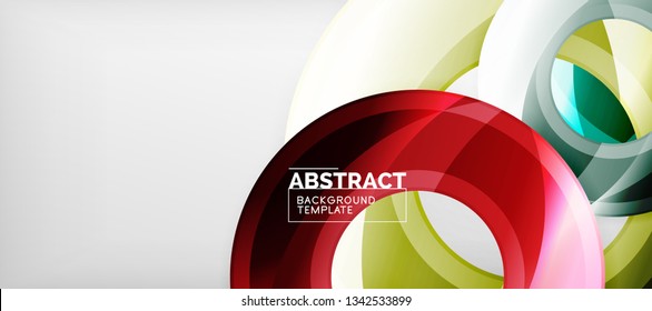 Circulos geométricos modernos fondo abstracto, formas redondeadas coloridas con efectos de sombra, ilustración vectorial
