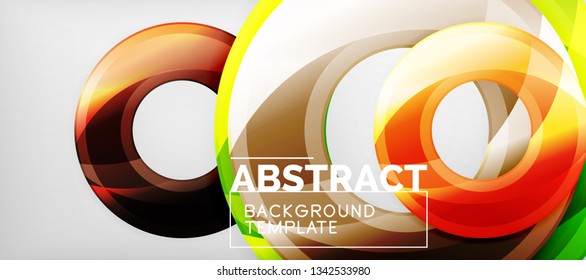 Circulos geométricos modernos fondo abstracto, formas redondeadas coloridas con efectos de sombra, ilustración vectorial