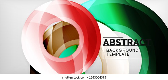 Circulos geométricos modernos fondo abstracto, formas redondeadas coloridas con efectos de sombra, ilustración vectorial