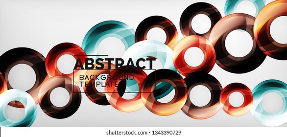 Circulos geométricos modernos fondo abstracto, formas redondeadas coloridas con efectos de sombra, ilustración vectorial