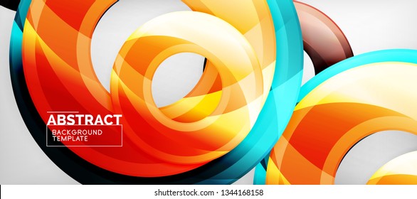 Modern geometric circles abstract background, colorful round shapes with shadow effects, vector illustration