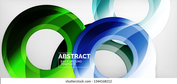 Circulos geométricos modernos fondo abstracto, formas redondeadas coloridas con efectos de sombra, ilustración vectorial