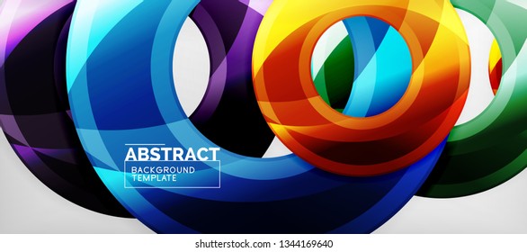 Modern geometric circles abstract background, colorful round shapes with shadow effects, vector illustration