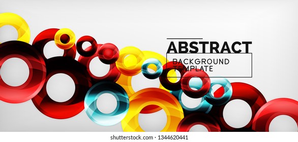 Circulos geométricos modernos fondo abstracto, formas redondeadas coloridas con efectos de sombra, ilustración vectorial