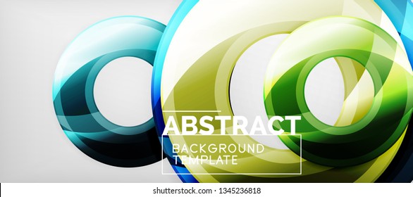 Circulos geométricos modernos fondo abstracto, formas redondeadas coloridas con efectos de sombra, ilustración vectorial