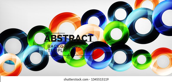 Modern geometric circles abstract background, colorful round shapes with shadow effects, vector illustration