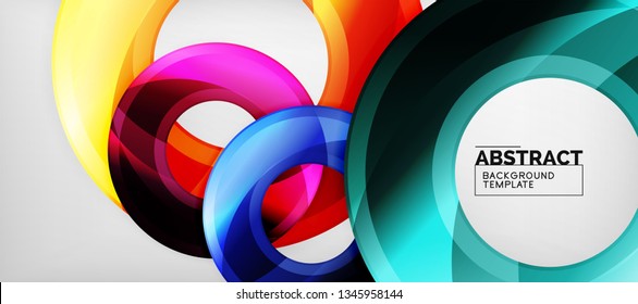 Modern geometric circles abstract background, colorful round shapes with shadow effects, vector illustration