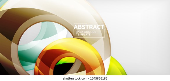 Circulos geométricos modernos fondo abstracto, formas redondeadas coloridas con efectos de sombra, ilustración vectorial