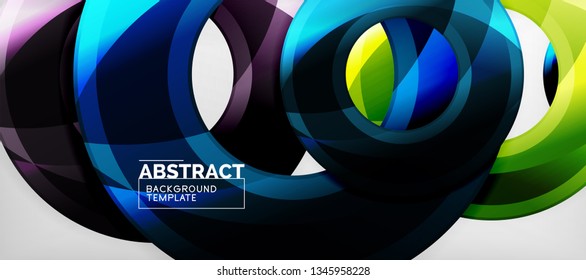 Modern geometric circles abstract background, colorful round shapes with shadow effects, vector illustration