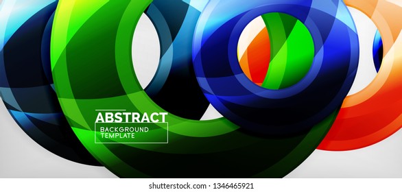 Modern geometric circles abstract background, colorful round shapes with shadow effects, vector illustration