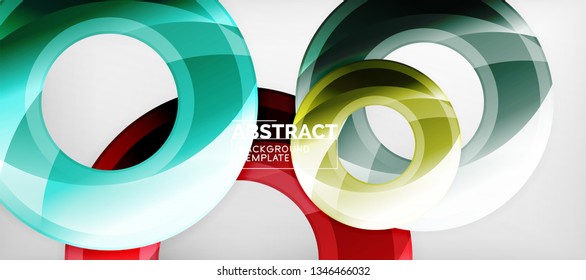Modern geometric circles abstract background, colorful round shapes with shadow effects, vector illustration