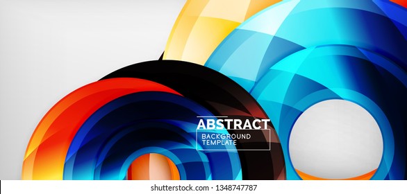 Modern geometric circles abstract background, colorful round shapes with shadow effects, vector illustration