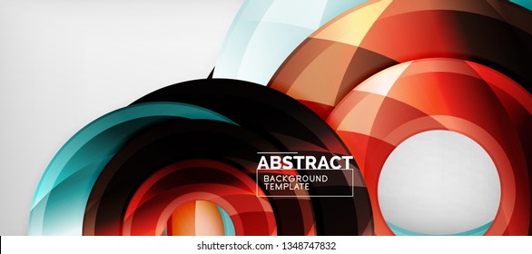 Modern geometric circles abstract background, colorful round shapes with shadow effects, vector illustration