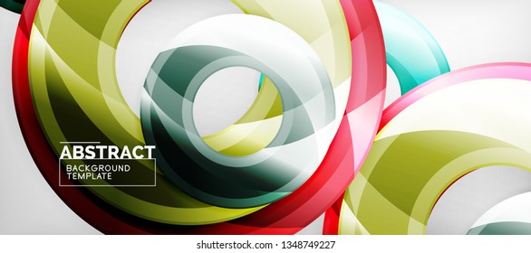 Circulos geométricos modernos fondo abstracto, formas redondeadas coloridas con efectos de sombra, ilustración vectorial