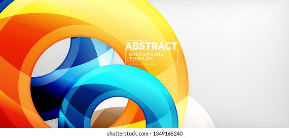 Circulos geométricos modernos fondo abstracto, formas redondeadas coloridas con efectos de sombra, ilustración vectorial