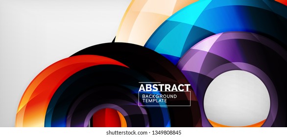 Circulos geométricos modernos fondo abstracto, formas redondeadas coloridas con efectos de sombra, ilustración vectorial