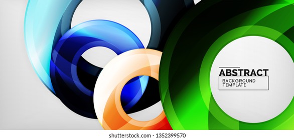 Circulos geométricos modernos fondo abstracto, formas redondeadas coloridas con efectos de sombra, ilustración vectorial