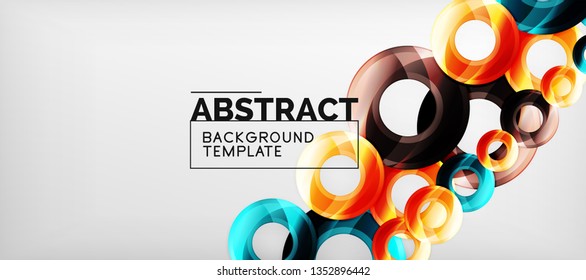 Modern geometric circles abstract background, colorful round shapes with shadow effects, vector illustration