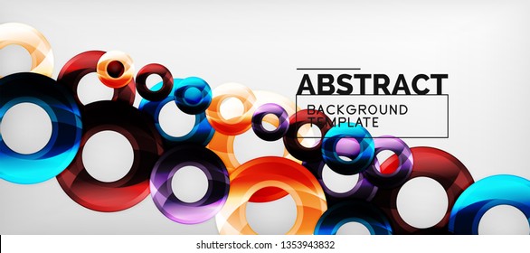 Modern geometric circles abstract background, colorful round shapes with shadow effects, vector illustration