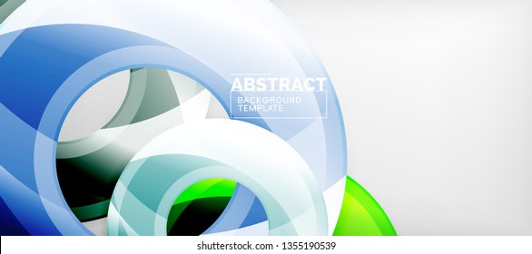 Circulos geométricos modernos fondo abstracto, formas redondeadas coloridas con efectos de sombra, ilustración vectorial