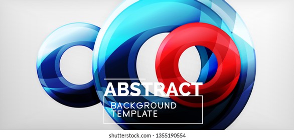 Modern geometric circles abstract background, colorful round shapes with shadow effects, vector illustration