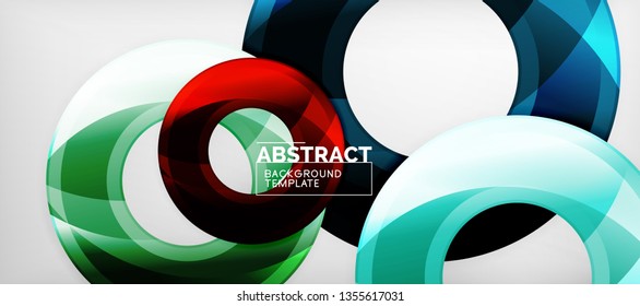 Circulos geométricos modernos fondo abstracto, formas redondeadas coloridas con efectos de sombra, ilustración vectorial