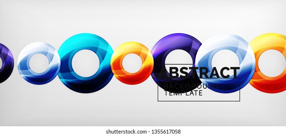 Circulos geométricos modernos fondo abstracto, formas redondeadas coloridas con efectos de sombra, ilustración vectorial