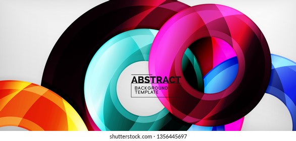 Modern geometric circles abstract background, colorful round shapes with shadow effects, vector illustration