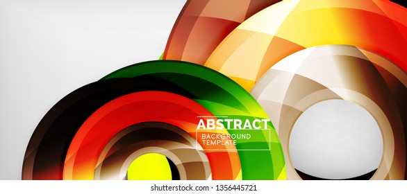 Modern geometric circles abstract background, colorful round shapes with shadow effects, vector illustration