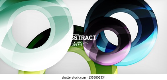 Modern geometric circles abstract background, colorful round shapes with shadow effects, vector illustration