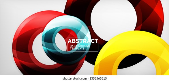 Moderne geometrische Kreise, abstrakter Hintergrund, bunte runde Formen mit Schatteneffekten, Vektorgrafik