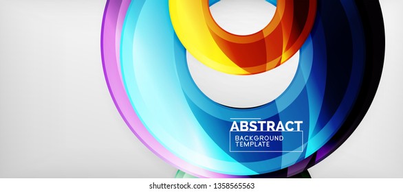 Circulos geométricos modernos fondo abstracto, formas redondeadas coloridas con efectos de sombra, ilustración vectorial