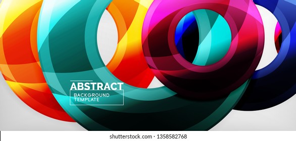 Modern geometric circles abstract background, colorful round shapes with shadow effects, vector illustration