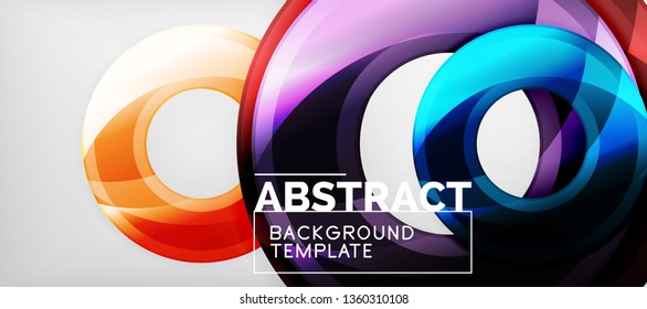 Circulos geométricos modernos fondo abstracto, formas redondeadas coloridas con efectos de sombra, ilustración vectorial