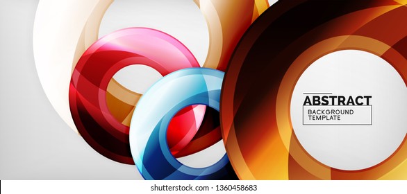 Modern geometric circles abstract background, colorful round shapes with shadow effects, vector illustration