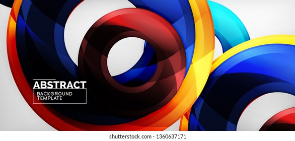 Modern geometric circles abstract background, colorful round shapes with shadow effects, vector illustration