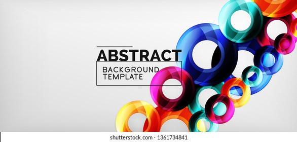 Circulos geométricos modernos fondo abstracto, formas redondeadas coloridas con efectos de sombra, ilustración vectorial