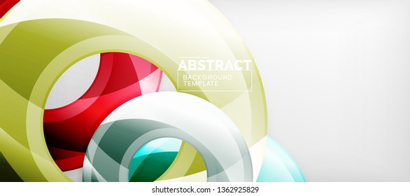 Circulos geométricos modernos fondo abstracto, formas redondeadas coloridas con efectos de sombra, ilustración vectorial
