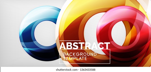 Circulos geométricos modernos fondo abstracto, formas redondeadas coloridas con efectos de sombra, ilustración vectorial