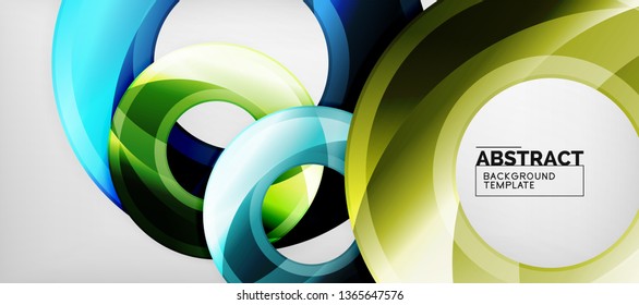 Moderne geometrische Kreise, abstrakter Hintergrund, bunte runde Formen mit Schatteneffekten, Vektorgrafik
