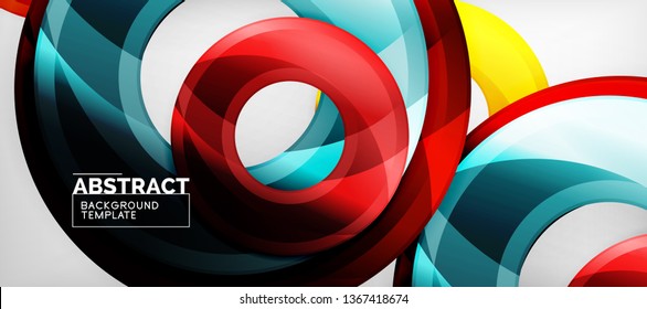 Modern geometric circles abstract background, colorful round shapes with shadow effects, vector illustration